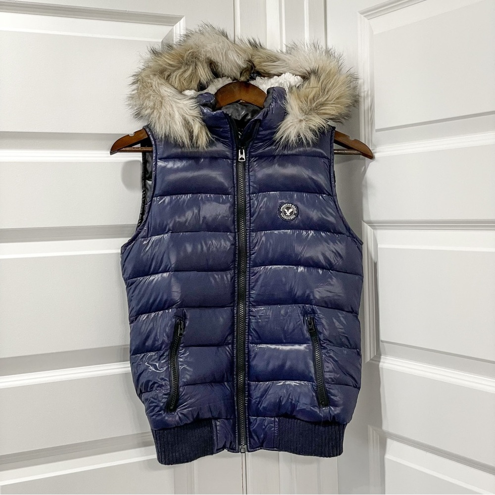 AE | Faux Fur Hooded Down Puffer Vest